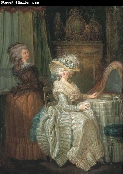 Attributed to henry pether Dame elegante a sa table de toilette avec une servante